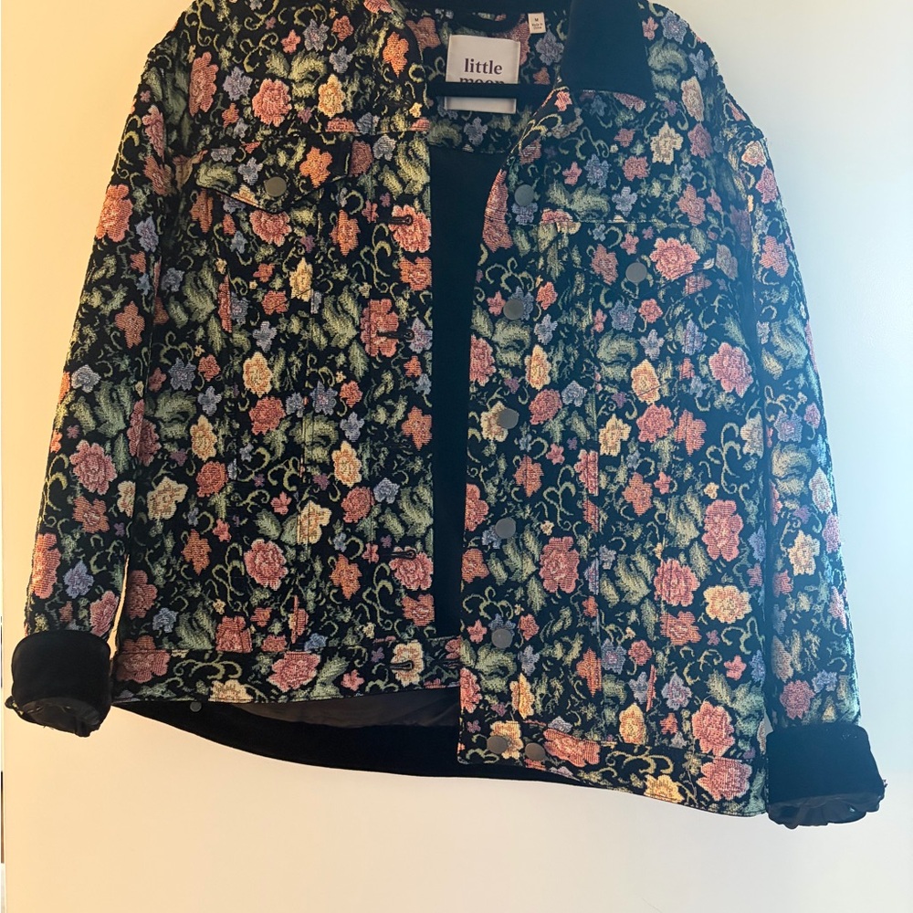 Little Moon by Aritzia Black Floral Jacquard Jacket
